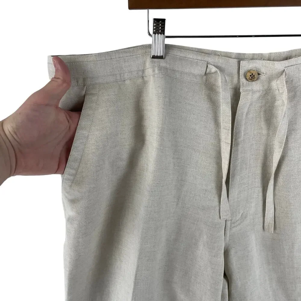 Havana Shirt Co Mens Drawstring Linen Beach Pants SZ XL 40/42 Natural Beige